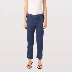 AMO Easy Trouser Neptune Blue relaxed crop straight pant pockets Sz 32